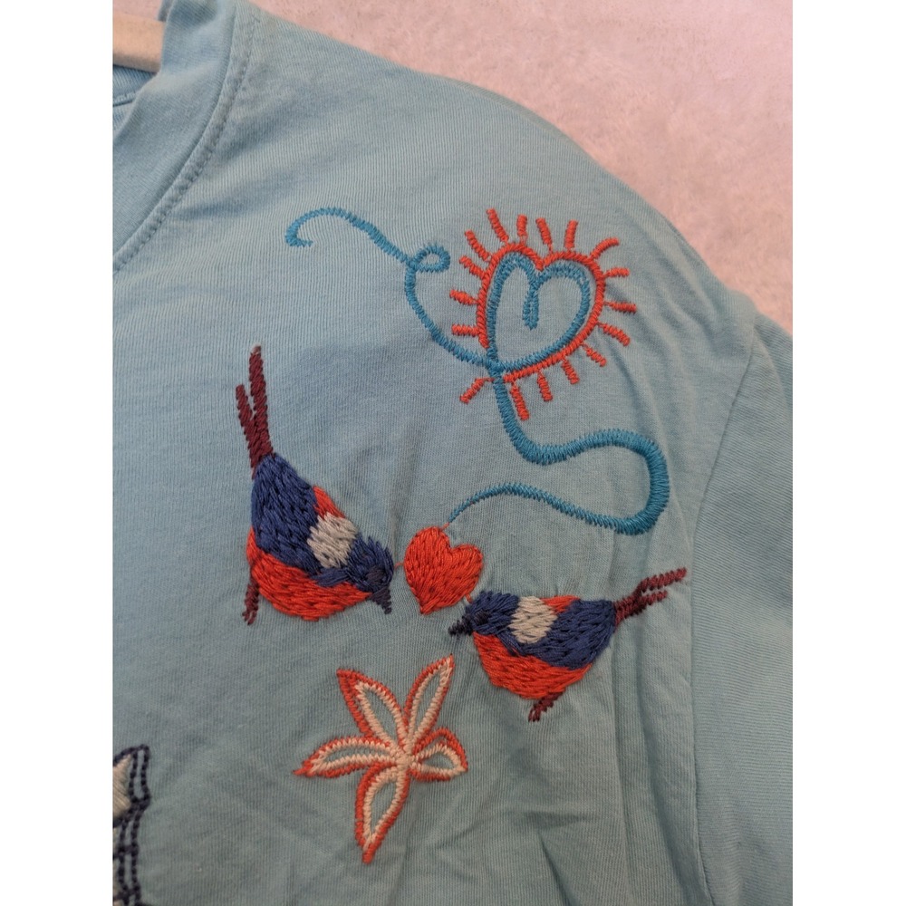 NEW Johnny Was Relaxed Drape Tee Women's XS Blue Embroidered Butterfly - Picture 6 of 13